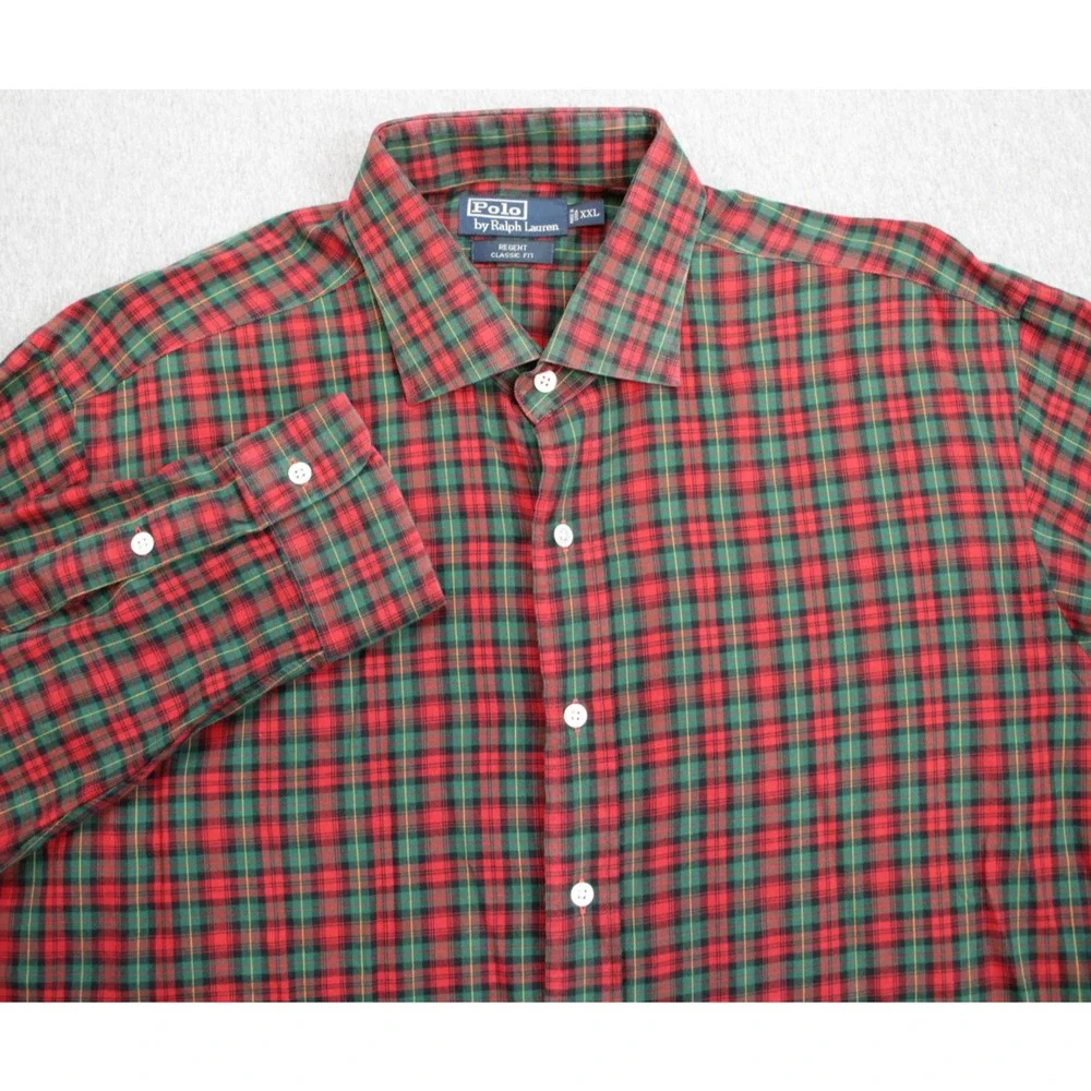 Polo Ralph Lauren Shirt Men XXL Plaid 100% Cotton Regent Classic Fit Long Sleeve